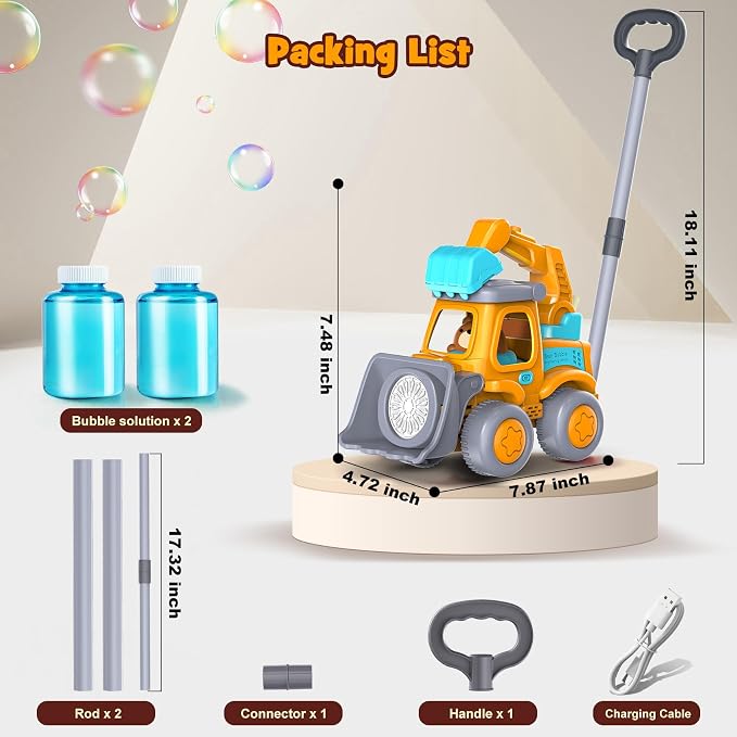 Nicmore Automatic Bubble Machine Toys for Toddlers: Portable Construction Truck Bubble Maker Blower Toys for 3 4 5 6 Year Old Boy Girl Kids Outdoor Toys for Easter Party Birthday