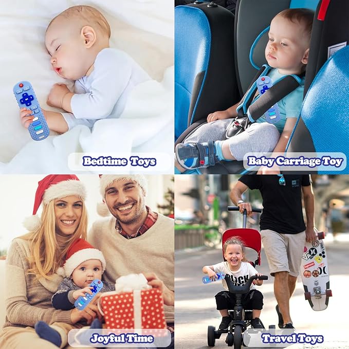 2-Pack Silicone Baby Teething Toys, TV Remote Teethers for 6-12-18 Months Infant, Fire Stick Remote Control Shape Baby Silicone Teethers, Chew Toys for Boys and Girls (New-F Black+R Blue)