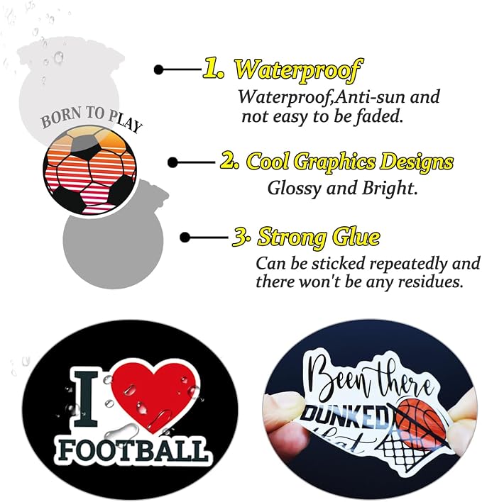 QTL Soccer Stickers for Kids Boys, Soccer Party Supplies, Waterproof Vinyl Stickers for Water Bottle and Laptop, 50PCS