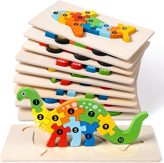 9 Pieces Montessori Wooden Puzzles for Toddlers - Jigsaw Puzzles in Gift Box, Educational Learning Toys for 3-5 Year Old Boys & Girls, Fine Motor Skills, Kids Puzzles Ages 3-5