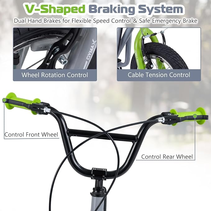 GYMAX Scooter, Kids & Adults Off-Road Scooter with 12" Inflatable Wheels, Adjustable Height Handlebar, V-Type Handbrakes & Axle Pegs for All Terrain, 8+