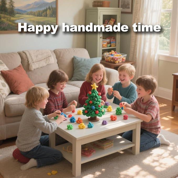 Xoprmey 12Pack Christmas Trees Crafts Kit - Air Dry Clay Christmas Trees Crafts for Kids,Modeling Clay DIY Kit for Kids,Great for Birthday Parties,School Winter Party Fun,for Age 3+
