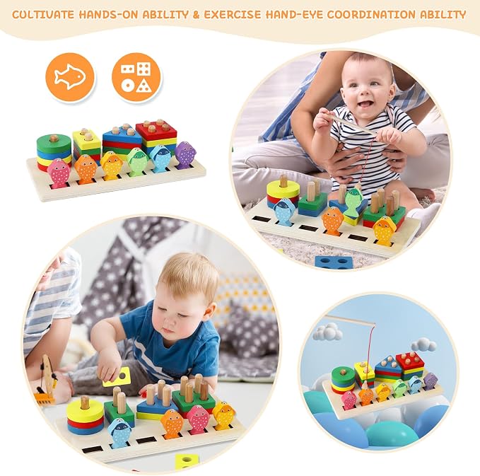 Montessori Toys for 1 2 3 Year Old Girls Boys,Gifts for 2 Year Old Learning Toys Stacking Toys for Toddlers Shape sorter (Standard Edition)