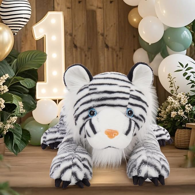MaoGoLan Giant White Tiger Stuffed Animal - 47” Realistic Tiger Plush Toy for Boy Girl Kid, Soft Fluffy Zoo Animal Toy Pillow for Valentines Birthday Gift, Baby Shower Party Favor Decor