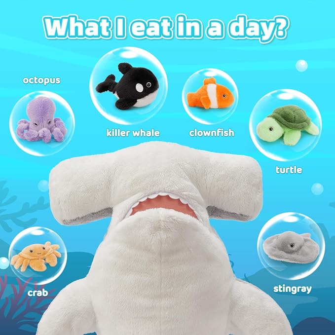 MaoGoLan 7 Pcs Soft Shark Stuffed Animal with 6 Sea Animal Plushies in Belly, Plush Hammerhead Shark Ocean Toys Set for Kids Girls Under The Sea Party Favor Decorations Gifts Christmas