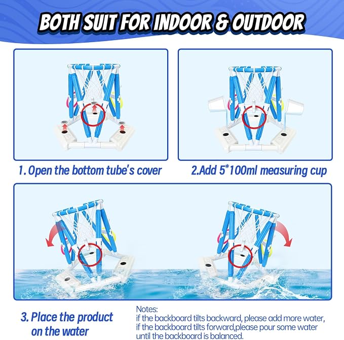 2-in-1 Pool Basketball Hoop & Ring Games, Summer Water Outdoor Party Pool Toys for Kids Ages 4-8, 8-12, Summer Outdoor Water Toys Pool Games for Adults and Family Birthday Pool Basketball Games Toys