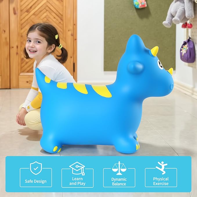 INPANY Bouncy Horse, Dinosaur Hopper Toys for Boys, Gifts Toy for Kid | Eco-Friendly PVC, Low Center Gravity, Cute Cartoon Design, Load 100 Lbs, Learn & Exercise & Active Fun, Gifts for 1-3 Kids
