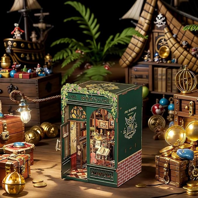 Cutefun Book Nook Kit - DIY Miniature Dollhouse Kit for Adults, Teens and Beginners, Tiny House Bookshelf Decor 3D Wooden Puzzles, Best Birthday and Valentine's Day Gifts (Owl Bookstore)