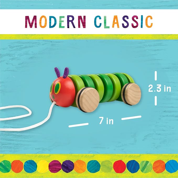 Kids Preferred World of Eric Carle The Very Hungry Caterpillar Wooden Pull Toy Classic Pull Toy Shaped Like The Very Hungry Caterpillar for Toddlers and Kids
