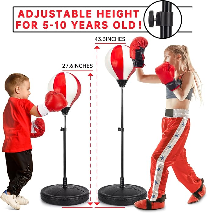 ShyLizard Punching Bag for Kids Included 2 Pack Boxing Gloves, Boxing Toy Sets with Height Adjustable Stand for Boys, Sports Gifts for Boys & Girls Age 5,6,7,8,9,10 Years Old
