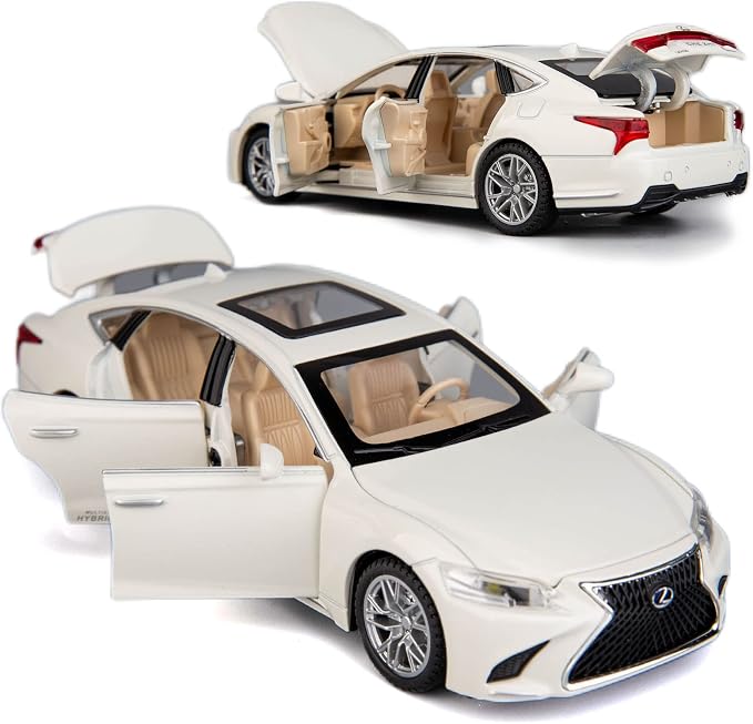 BDTCTK 1/32 Compatible for Lexus Ls500h Model Car, Zinc Alloy Pull Back Toy car with Sound and Light for Kids Boy Girl Gift(White)