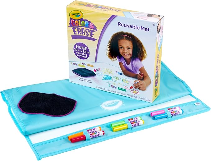 Crayola Color and Erase Mat, Giant Reusable Coloring Pad, Washable Markers, Travel Activity for Kids, Gift for Kids, Ages 3+