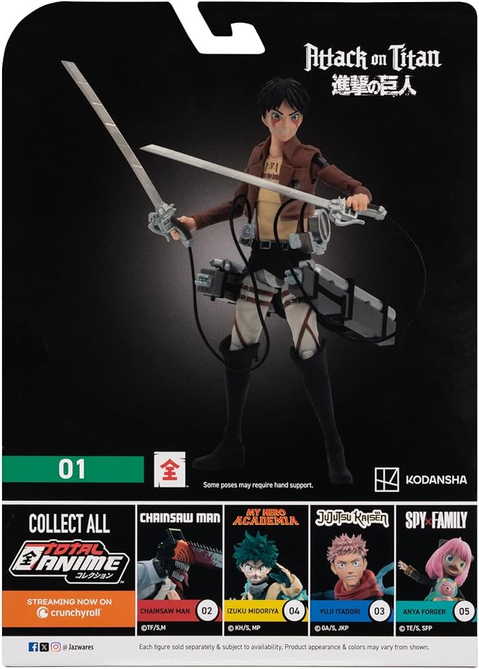 Total Anime Eren Jaeger - 6.5-Inch Scale Figure with Swappable Faceplates, Alternate Hands, and Weapon