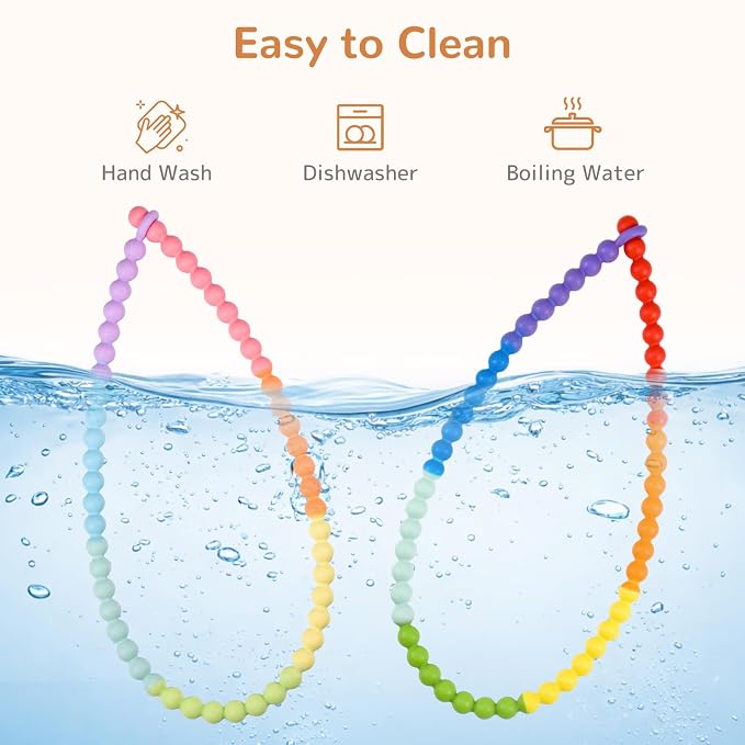 Chew Necklaces for Sensory Kids 2 Pack, One-Piece Silicone Sensory Chew Necklaces for Autism & ADHD, Chew Fidget Toys for Kids & Adults, Teething & Biting Necklace for Toddler Boys & Girls
