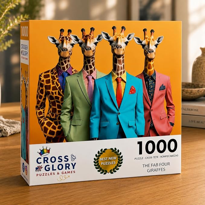 Cross & Glory - The Fab Four Giraffes - 1000 Piece Jigsaw Puzzle for Adults | Unique Artwork Jigsaw Puzzles | Fun | Challenging Brain Teaser