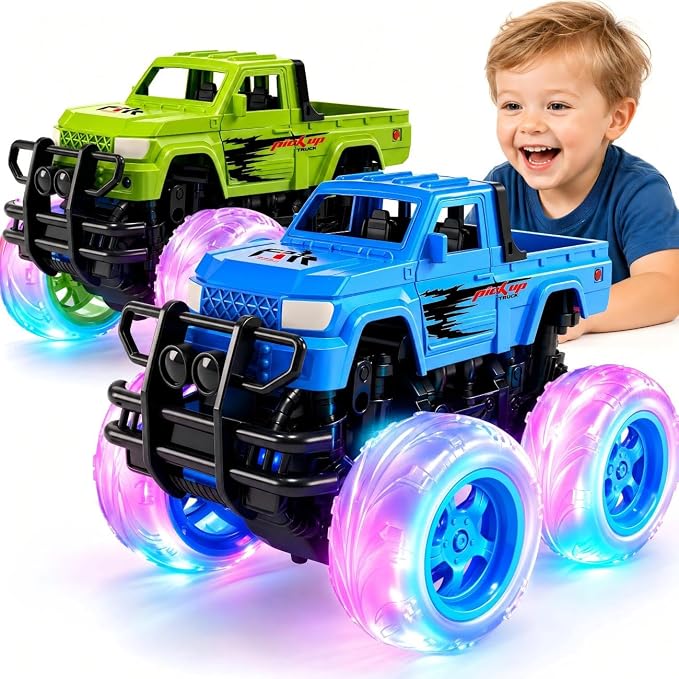 SEPHIX Monster Truck Toys for Toddler Boys Gift:2 Pack Trucks for Boys Age 2-4, Light-Up Wheels Monster Trucks for Kids Ages 4-8,Pull Back Cars for 3+ Year Old Girls,Birthday Gifts for 3 Year Old Boy
