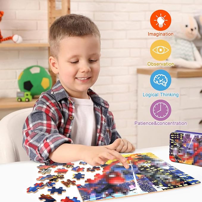 100 Pieces Jigsaw Puzzles for Kids Ages 4-8,Cool Spider Toy Puzzles,Kid Boys Girls Children Learning Educational Puzzless Portable Box Pack Toys