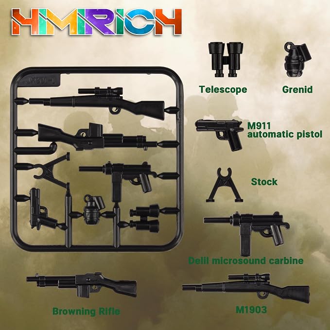Military Weapons Pack 24 Pcs UK Accessories Kits Toys, Army Equipment Gear WW2 Guns for Boys 6+, Compatible with Mini Figure of Major Brand