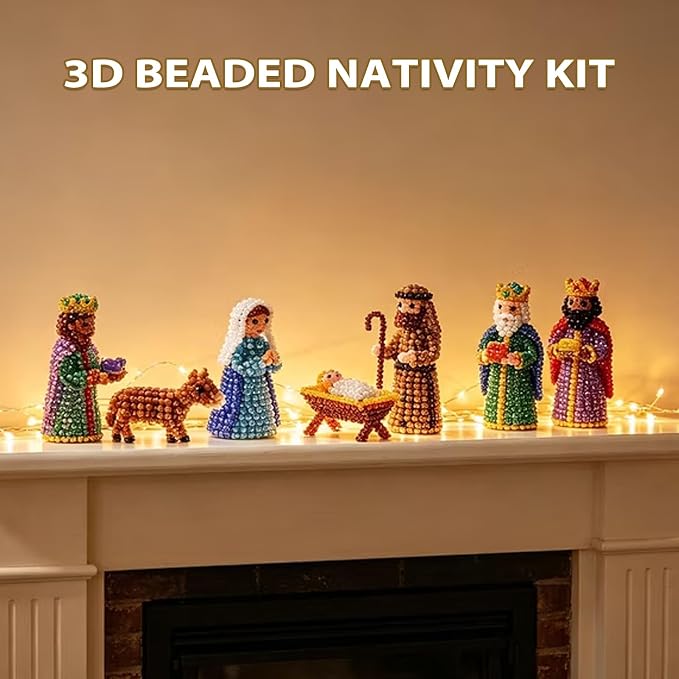 Pwewob 3D Beaded Nativity Kit, 3D Beaded Animal Kit, Tiny Beaded Animal Kits 3D for Adults, Bead Animal Making Kit for Craft Enthusiasts, Creative DIY Decoration Gifts for Christmas in July