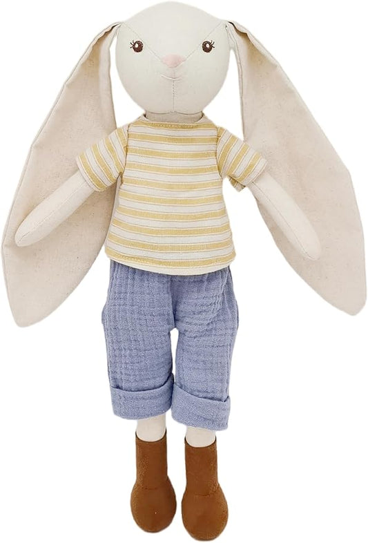 15" Bunny Stuffed Animals for Baby, Plush Toy Doll -Wearing Striped T-Shirt and Pants,Cute Doll Set Dress Up for 3 4 5 Year Old Girl - Gift for Birthday