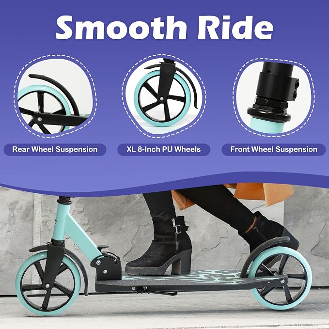 Rahmory Kick Scooter for Ages 6+,Kid, Teens & Adults. Foldable Kick Scooter for Boys with 4 Adjustable Heights, ABEC9 Bearings, Supports Up to 220 lbs.