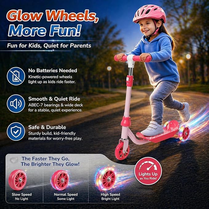Kids Scooter Ages 3-7 - Three Wheel Preschool Toddler Kick Scooters,Safer Steering,Light Up Wheels, Adjustable Handlebar, Wide Anti-Slip Deck, Birthday for Boys Girls - Blue