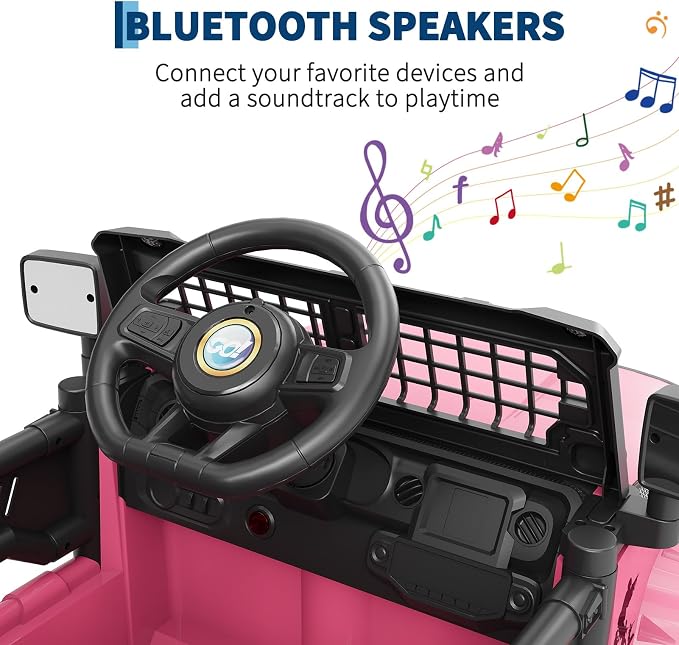 Hetoy 12V Ride on Toys with Parent Remote Control Toddler Electric Vehicle with Spring Suspension, LED Lights, Bluetooth, Music Player, 3 Speeds Ride on Car Truck for Kids Age 3-8 (Pink)