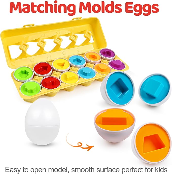 Toddler Eggs Toys,Montessori Geometric Egg Early Fine Motor Skills Learning Color Sorting & Shape Sorter Matching Game Easter Basket Stuffers Toys for Kids Boys Girls Ages 1-3