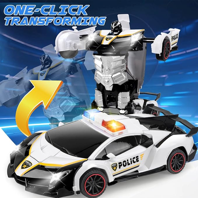 YOTOY Remote Control Car Toy for Kids 4 5 6 7 8, Transform Police RC Cars Toy, Robot Car, Birthday Gift for Kids Toys Age 4 5 6 Years Old Boys and Girls