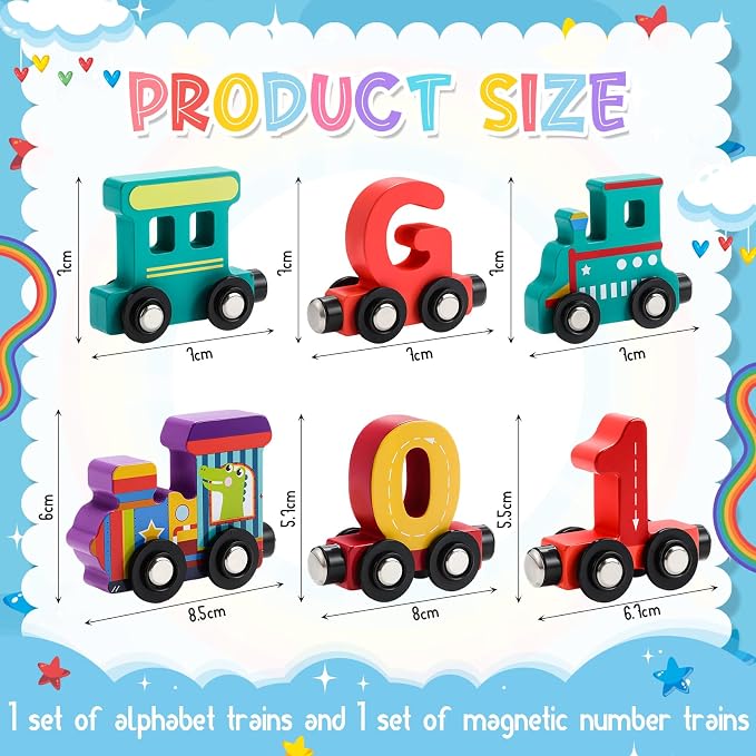 2 Sets/55 Pcs Magnetic Alphabet Number Train Set Montessori Toys for Toddlers Wooden Alphabet Number Preschool Learning Activities Educational Sensory Easter Basket Stuffers Birthday Gifts