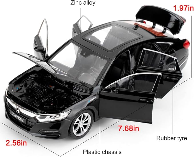 WAKAKAC Toy Cars Compatible for 1:24 Accord Model Cars, Pull Back Die-cast Vehicles with Sounds＆Lights for Kids Boys Girls and Adults, Gift Black
