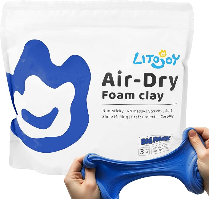 Blue Air Dry Foam Clay 1.1lbs/500g - Soft Modeling Clay for Art Projects, Cosplay Props, DIY Crafts (Light Weight & Easy to Use)