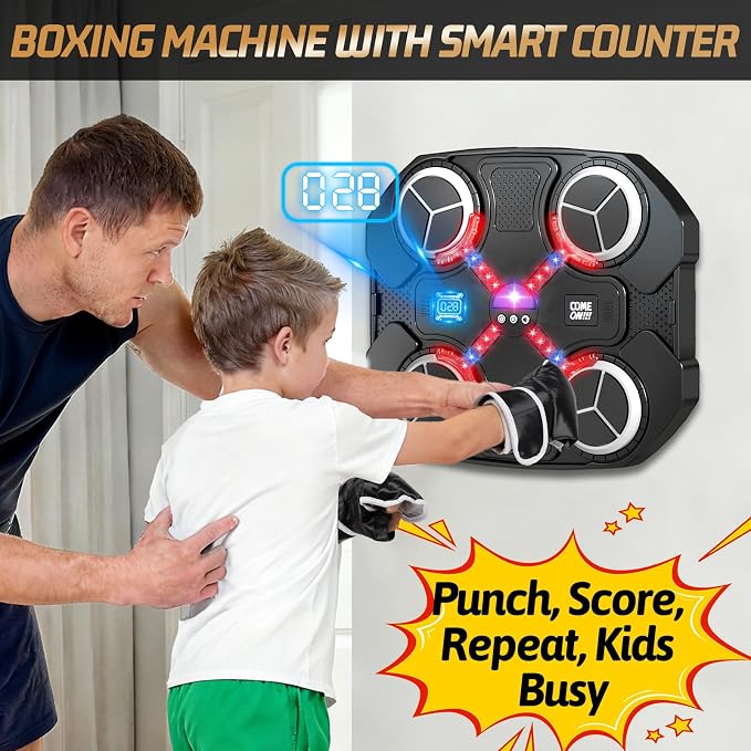 Music Boxing Machine for Kids, Wall Mounted Bluetooth Smart Punching Pad Kids Boxing Training Workout Equipment with Boxing Glove, Birthday Gifts Sport Toys for Boys Girls 5 6 7 8 9 10 11 12 Year Old