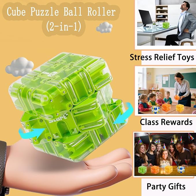 Labyrinth 3D Puzzles Maze Cube, Education Learning Toys for Logical Thinking, Birthday Gift for Kids Adults Family Board（Yellow）
