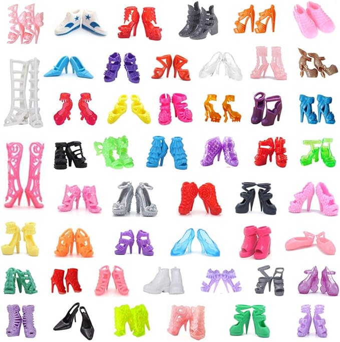 50Pairs Doll Shoes Replacement Different Assorted Colors Doll Flat Shoes High Heel Shoes Doll Boots Set Replacement for 11.5 inch Doll (Doll Shoes)