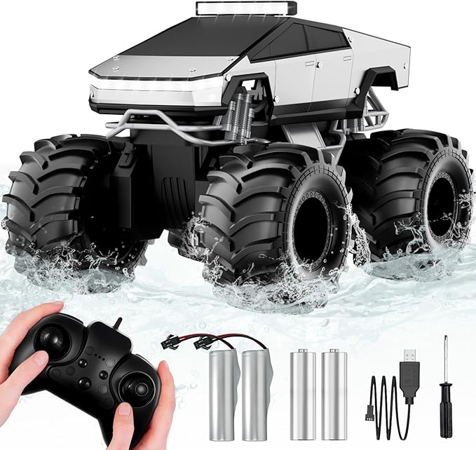 Remote Control Car, 1:18 Amphibious RC Cars, 4WD All Terrain Off-Road Pickup, 2.4GHz Waterproof Cyber Truck, 360° Rotatable Monster Truck Toys for Boys Christmas Birthday Gifts Age 6 7 8 9 10-13+