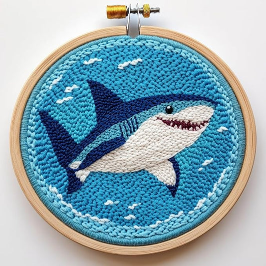DIY Punch Needle Kits for Beginners Sea Shark with Hoop Embroidery Punch Needle Starter Craft Set Easy for Adults and Children Festival Gift and Decoration 20x20cm-1