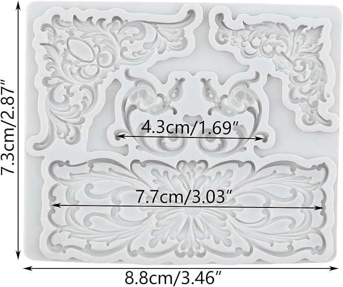 Baroque Curlicues Scroll Lace Silicone Molds Scroll Relief Flower Lace Filigree Polymer Clay Mold for DIY Crafts Epoxy Resin Casting Air Dry Polymer Clay Plaster Jewelry Making