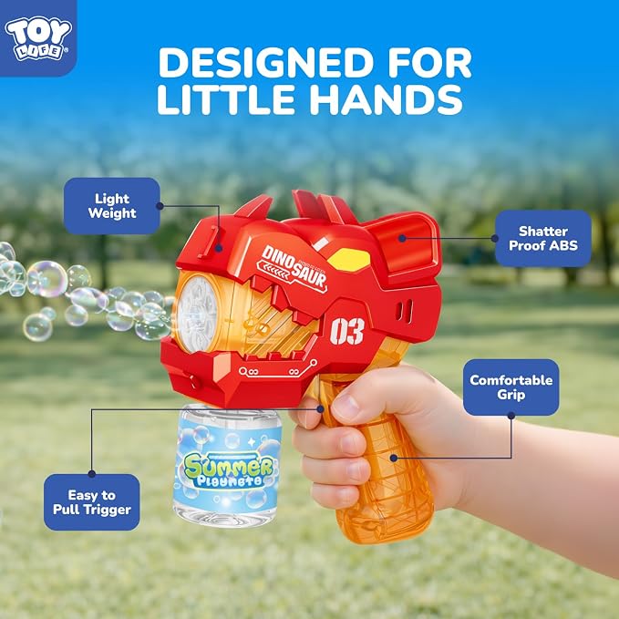 TOY Life Dinosaur Bubble Guns for Kids Ages 4-8, 2 Pack Automatic Bubble Blaster Gun for Toddlers 1-3, Battery Operated Bubble Machine Toys for Boys Girls Dinosaur Bubble Blower (Red & Blue)