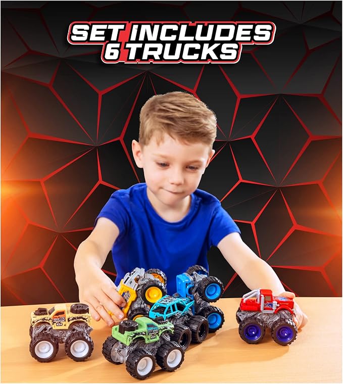 Team Power Monster Trucks Toys for Boys and Girls, 4-Wheel Drive Friction Powered 6-Pack Push and Go Toy Cars with Giant Wheels, 360° Crazy Stunts, Age 3, 4-7 and Above [Amazon Exclusive] (6 Pack)
