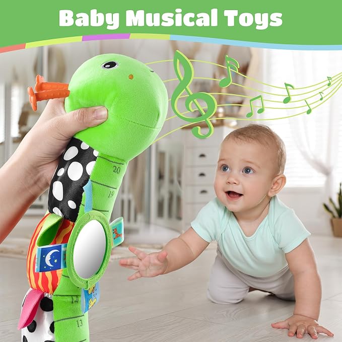AWOTOY Baby Sensory Toys Music Caterpillar Plush Infant Toys 0 6 12 Months | Stuffed Animals Tummy Time Teething Toys with Mirror Pull String Rattle Baby Toys for Newborn Boy Girl Shower Birthday Gifts