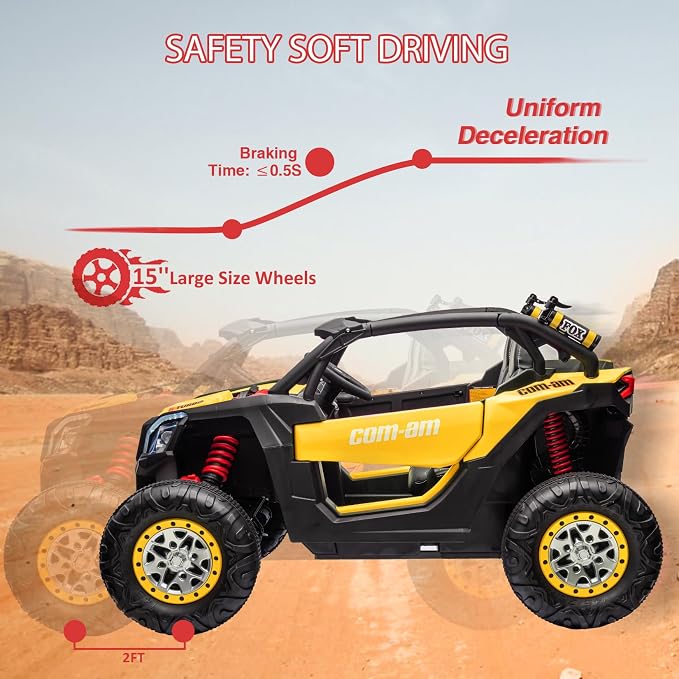 24V 2-Seater UTV Ride on Toy with Remote Control – Powerful 4WD Electric Vehicle Features 4 Shock Absorbers, Leather Seats, Music, and Lights. Designed As a 24V Ride-on Toy for Big Kids