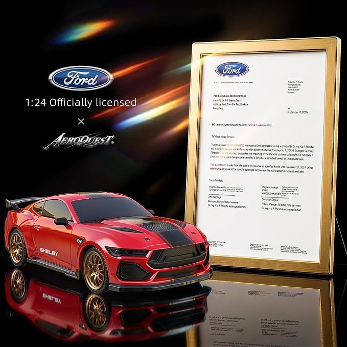 AEROQUEST Ford Remote Control Car,Officially Licensed Ford Shelby Super Snake,1:24 Scale Toy Car for Kids,Electric Sport Racing Hobby RC Cars,Birthday Gift for Boys and Girls（Red）