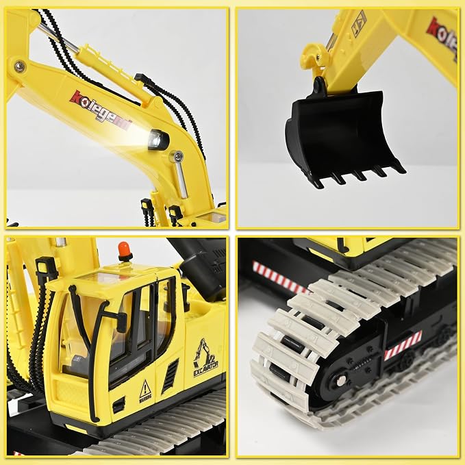 kolegend Remote Control Excavator Toy 16 Inch, 11 Channel RC Construction Vehicles Hydraulic Haulers Digger Toys Gift for 6+ Years Old Kids Boys