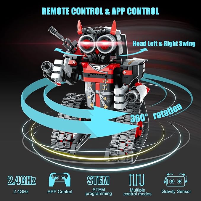 Remote Control Robot Building Kit for Boys 6-12, 3-in-1 STEM Remote & APP Controlled Coding Gear Robot/Tank/RC Car, 419 Pcs Science Learning Educational Building Blocks Toy Set Gift for Kids