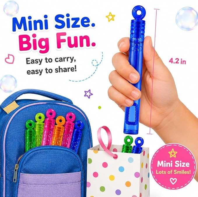 Waybla 24 Pack Bubble Party Favors for Kids, Goodie Gift Bag Stuffer Fillers for Kids, 8 Colors Mini Bubble Wands Birthday Summer Beach Pool Toys for Boys Girls, Classroom Prizes Treats for Toddlers