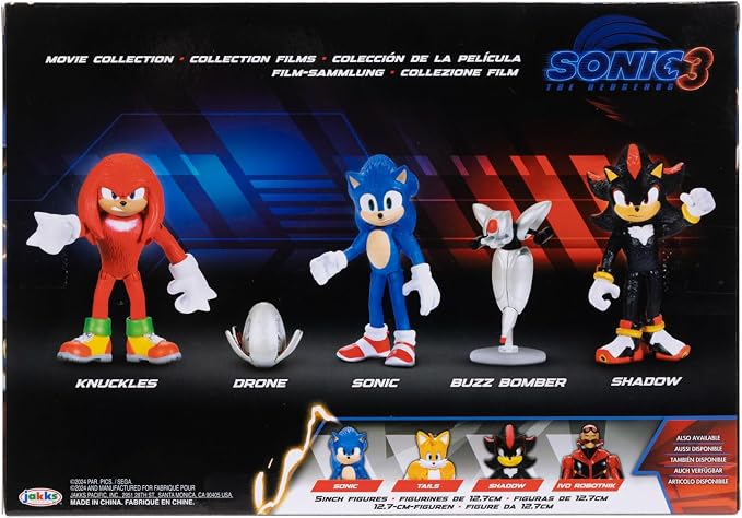 Sonic The Hedgehog 3 Movie Action Figures 2.5-Inch Movie Collector Toy Figure Multi-Pack Includes Knuckles Shadow Buzz Bomber & Drone- Officially Licensed Toys