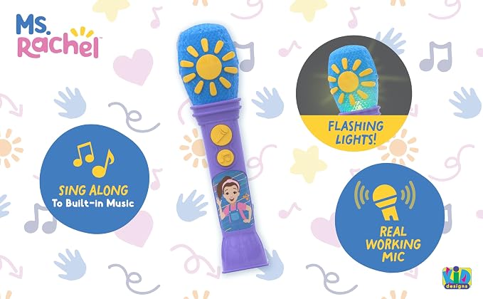 eKids Ms Rachel Toy Microphone for Kids, Includes Built-in Music and Lights, Toddler Toys (Purple)