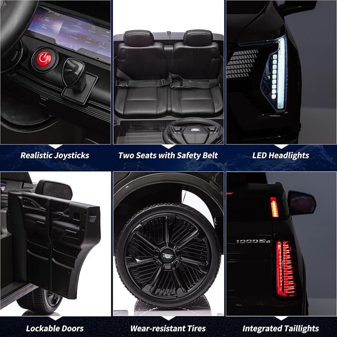 GarveeLife 24V 2 Seater Kids Ride On Car Licensed Cadillac Electric Car Toy for Toddlers Battery Powered Ride On Truck with 2.4G Remote Control, Spring Suspension, Music, LED Lights, Black