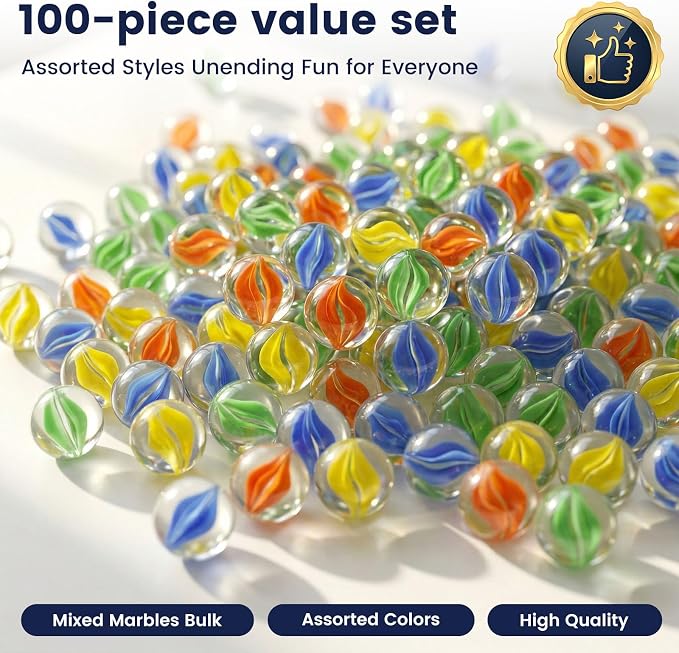 LovesTown 100PCS Glass Marbles Bulk, for Kids Marble Run Game, DIY and Home Decoration